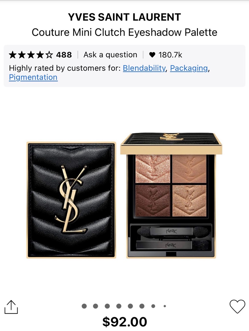 Yves Saint Laurent Mini Eyeshadow Palette — Black & Gold with Warm Neutrals